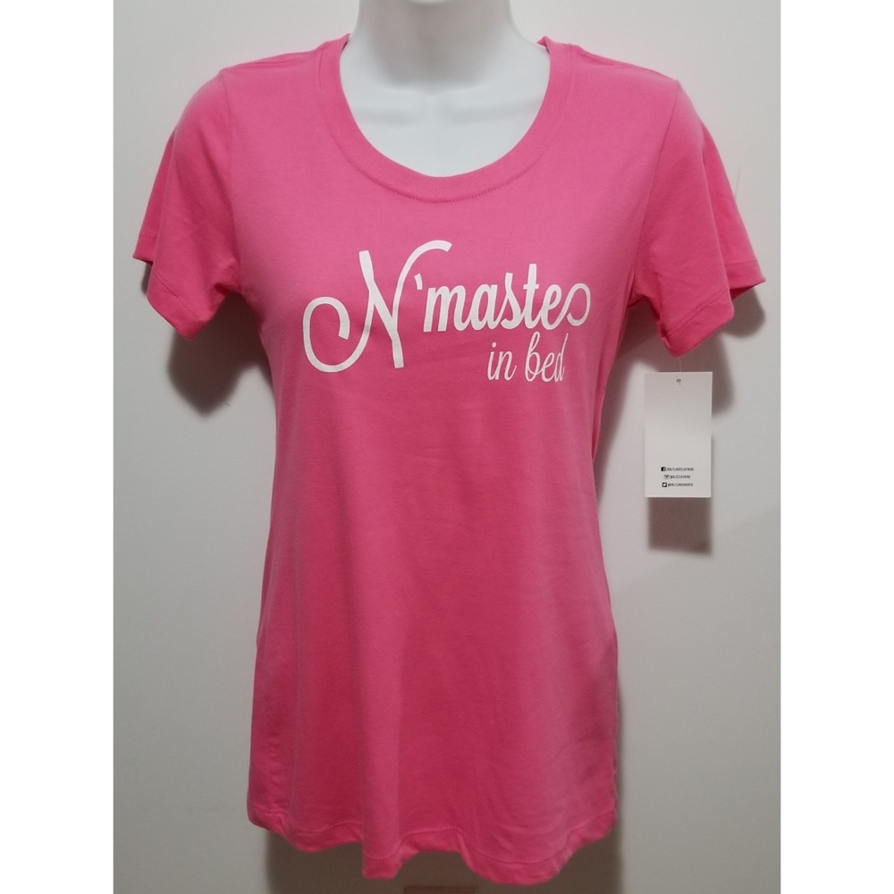 Namaste in bed pink t-shirt